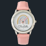 Boho Waterverf Rainbow Heart, gepersonaliseerd mei Horloge<br><div class="desc">Een schattig gepersonaliseerd horloge met waterverf regenboog,  roze hart en jouw naam. Een geweldig cadeau voor meisjes.</div>