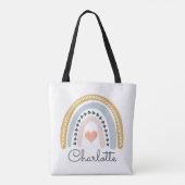 Boho Waterverf Rainbow Heart Naam Tote Bag (Achterkant)