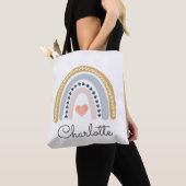 Boho Waterverf Rainbow Heart Naam Tote Bag (Dichtbij)