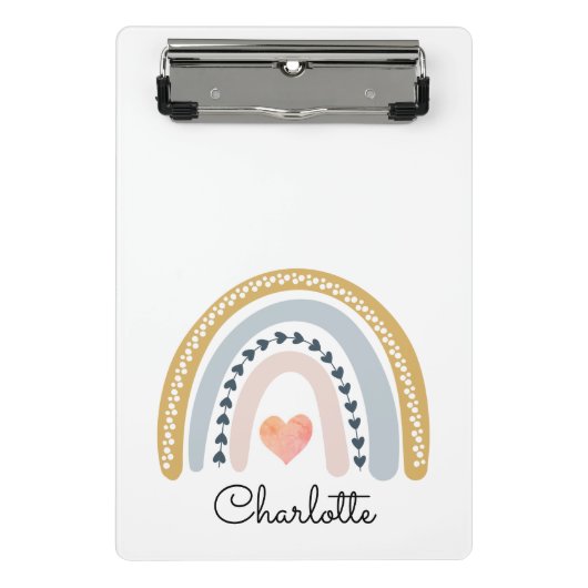 Boho Waterverf Rainbow Kind Gepersonaliseerd Mini Klembord (Voorkant)