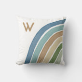 Boho Waterverf Rainbow Monogram Modern Blue Throw Kussen (Voorkant)