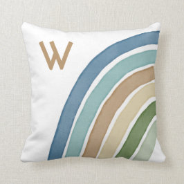 Boho Waterverf Rainbow Monogram Modern Blue Throw Kussen