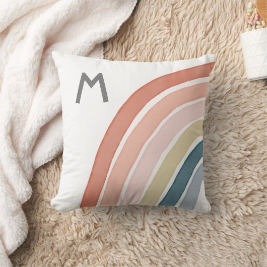 Boho Waterverf Rainbow Monogram Modern Coral Kussen (Deken)