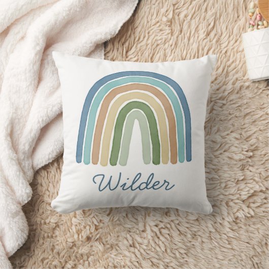 Boho Waterverf Rainbow Name Modern Blue Kussen (Deken)