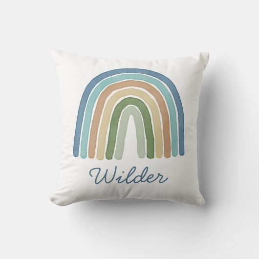 Boho Waterverf Rainbow Name Modern Blue Kussen (Voorkant)