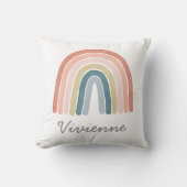 Boho Waterverf Rainbow Name Modern Coral Kussen (Voorkant)