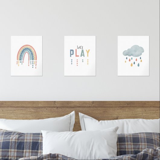 Boho Waterverf Rainbow Nursery Decor Muurkunst Sets (Slaapkamer)