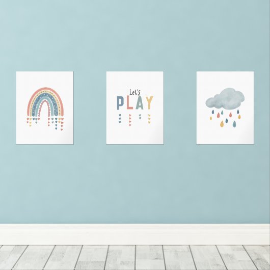 Boho Waterverf Rainbow Nursery Decor Muurkunst Sets (Houten vloer)