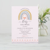 Boho Waterverf Rainbow Pink Baby shower Invitati Kaart (Staand voorkant)