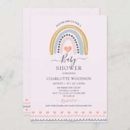 Boho Waterverf Rainbow Pink Baby shower Invitati Kaart