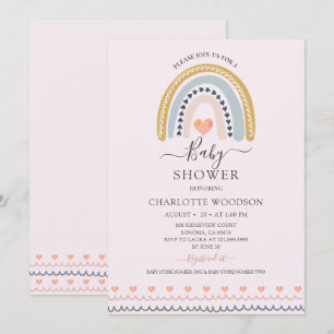 Boho Waterverf Rainbow Pink Baby shower Invitati Kaart