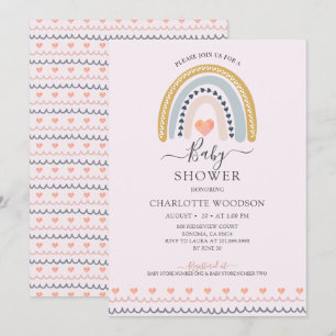 Boho Waterverf Rainbow Pink Baby shower Kaart