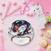 Boho Waterverf Raket Verjaardag Papieren Bordje (Feest)