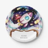 Boho Waterverf Raket Verjaardag Papieren Bordje (Voorkant)