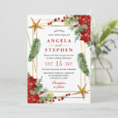 Boho Waterverf Red Poinsettia Winter Wedding Kaart (Staand voorkant)