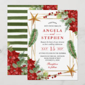 Boho Waterverf Red Poinsettia Winter Wedding Kaart (Voorkant / Achterkant)