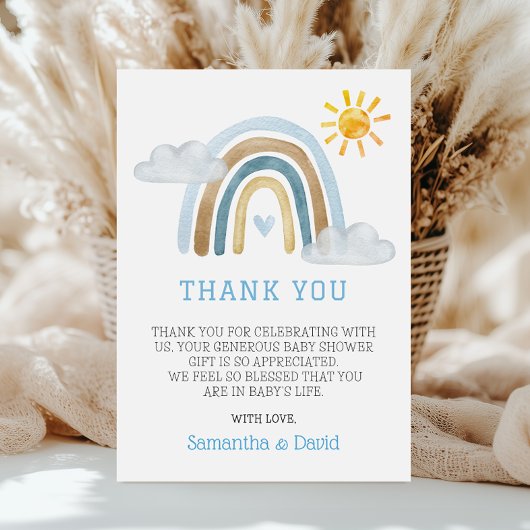 Boho Waterverf Regenboog Baby shower Dank u kaart