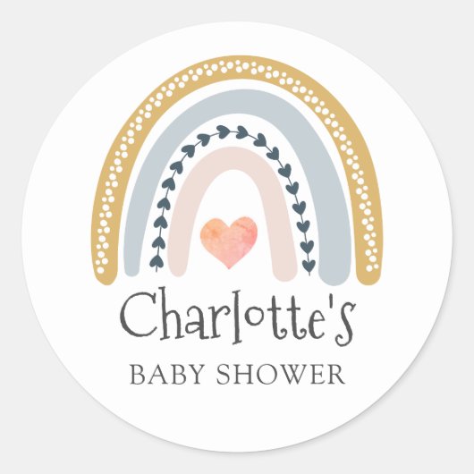 Boho Waterverf Regenboog Baby Shower Ronde Sticker (Voorkant)