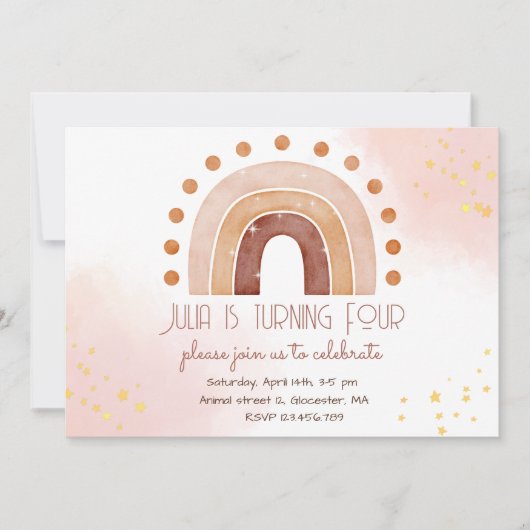 Boho waterverf regenboog Birthday Uitnodiging (Voorkant)