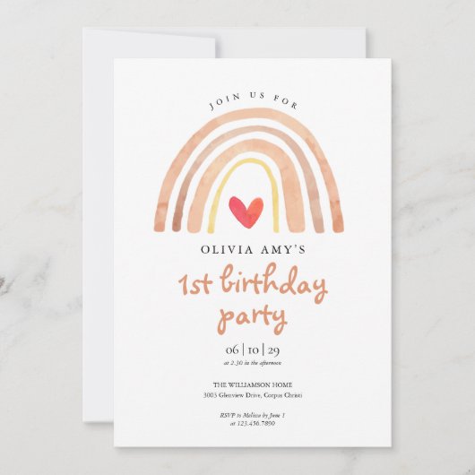 Boho Waterverf regenboog en hartdag Kaart (Voorkant)