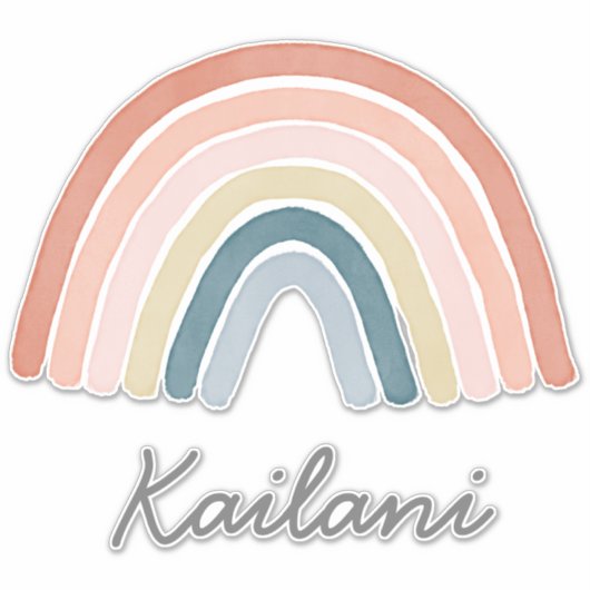 Boho Waterverf Regenboog en Naam Sticker (Voorkant)