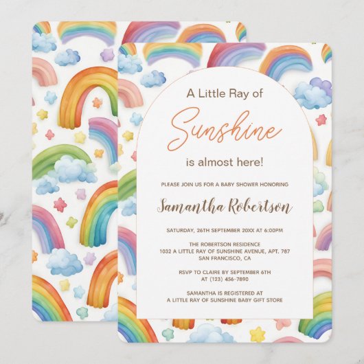 Boho Waterverf Regenboog Genderneutraal Baby showe Kaart (Voorkant / Achterkant)