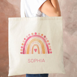 Boho Waterverf Regenboog in Roze gepersonaliseerd Tote Bag