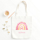 Boho Waterverf Regenboog in Roze gepersonaliseerd Tote Bag