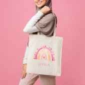 Boho Waterverf Regenboog in Roze gepersonaliseerd Tote Bag