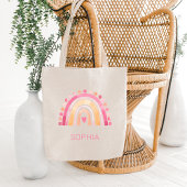 Boho Waterverf Regenboog in Roze gepersonaliseerd Tote Bag