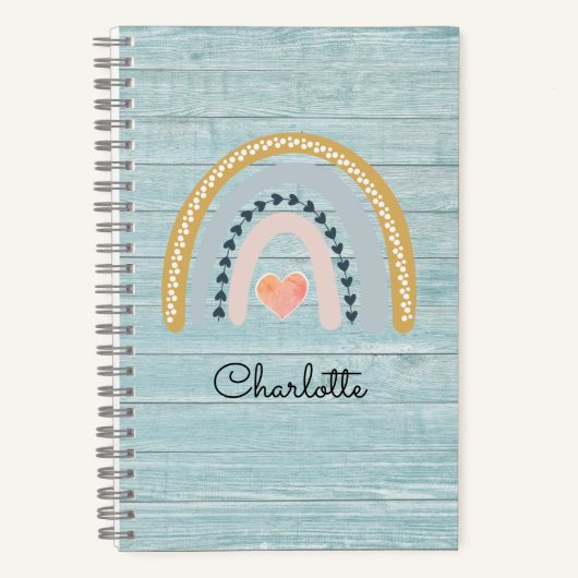 Boho-waterverf regenboog kids gepersonaliseerde no notitieboek (Voorkant)