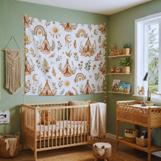 Boho Waterverf Regenboog Kinderkamer Wandtapijt Wandkleed