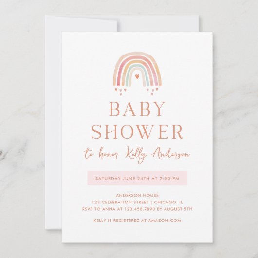 Boho Waterverf Regenboog met harten Baby shower Kaart (Voorkant)