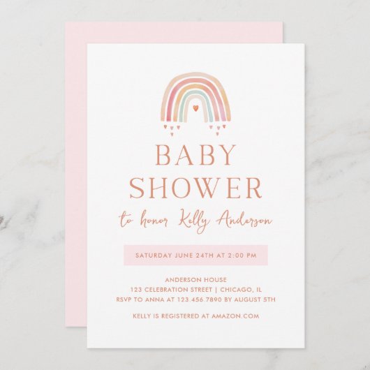 Boho Waterverf Regenboog met harten Baby shower Kaart (Voorkant / Achterkant)