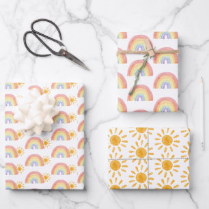 Boho Waterverf regenboog zon Inpakpapier Vel