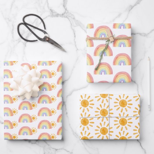Boho Waterverf regenboog zon Inpakpapier Vel (Voorkant)