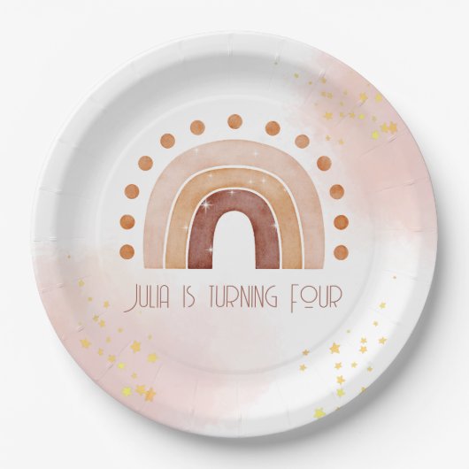 Boho waterverf regenboogdag papieren bordje (Voorkant)