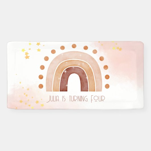 Boho waterverf regenboogdag spandoek (Horizontaal)