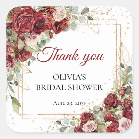 Boho waterverf rode en roze rozen Bruidsmeisje Vierkante Sticker (Voorkant)