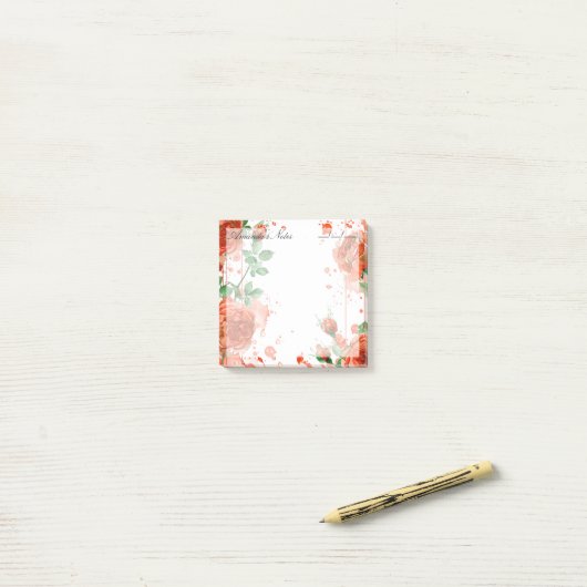 Boho Waterverf rode rozen 3" x 3" Post-it® Notes (Op bureau)