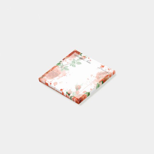 Boho Waterverf rode rozen 3" x 3" Post-it® Notes (Schuin)