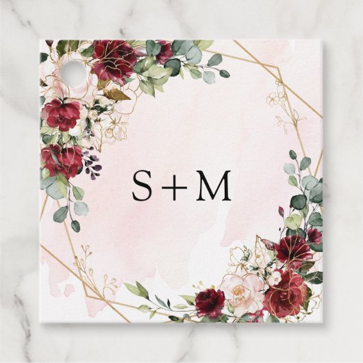 Boho waterverf rode rozen monogram initialen bedankjes labels (Voorkant)