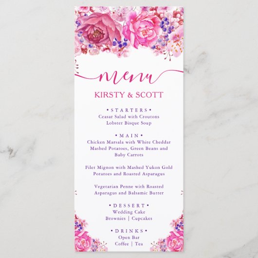 Boho Waterverf Roses Wedding Menu (Voorkant)