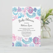 Boho Waterverf Roze Blauw Paisley Baby shower Kaart (Staand voorkant)