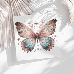 Boho Waterverf Roze & Blauwe Vlinder Baby shower Servet