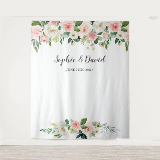 Boho Waterverf Roze Blosems Bloemen Bruiloft Wandkleed (Voorkant)