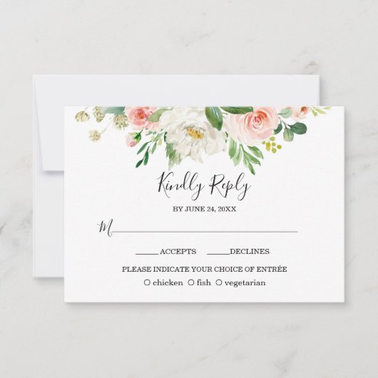 Boho Waterverf Roze Blosems Bruiloft RSVP Kaartje (Voorkant)