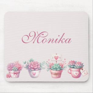 Boho Waterverf roze gepotte vetplanten op maat Muismat