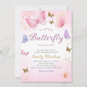 Boho Waterverf roze Meisje Vlinder Baby shower Kaart (Voorkant)