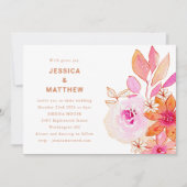 Boho Waterverf Roze Oranje Bloemen Chinees Weddens Kaart (Voorkant)